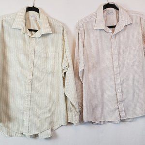 2 Oscar De La Renta Mens Shirts Large White Striped and White Checkered